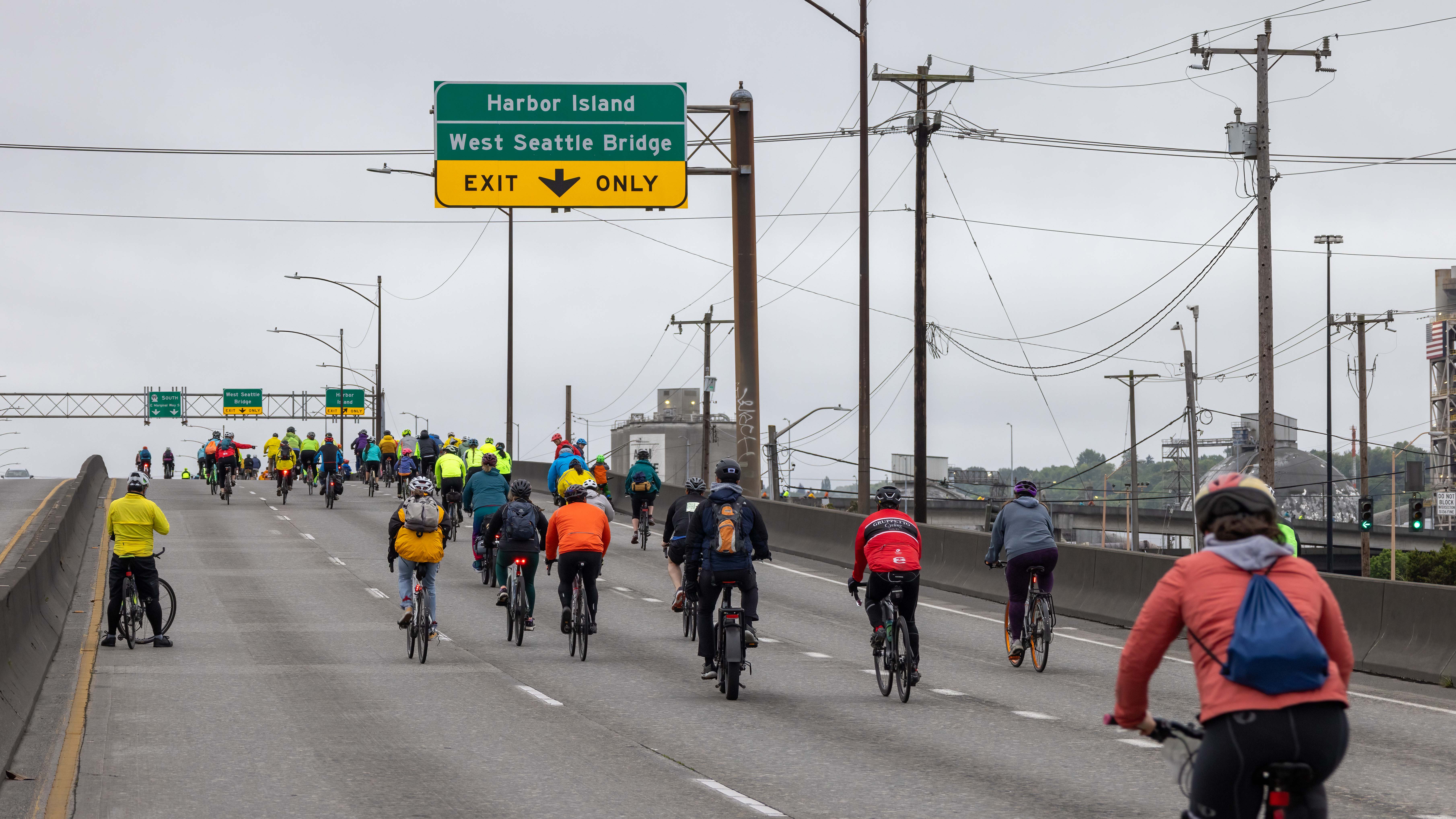 Biking up to the West Seattle Bridge during Emerald City 2024
