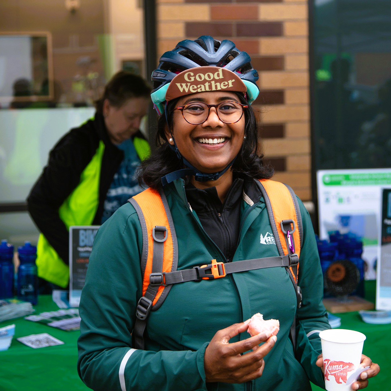 Enjoying a donut at Fremont Celebration Station
