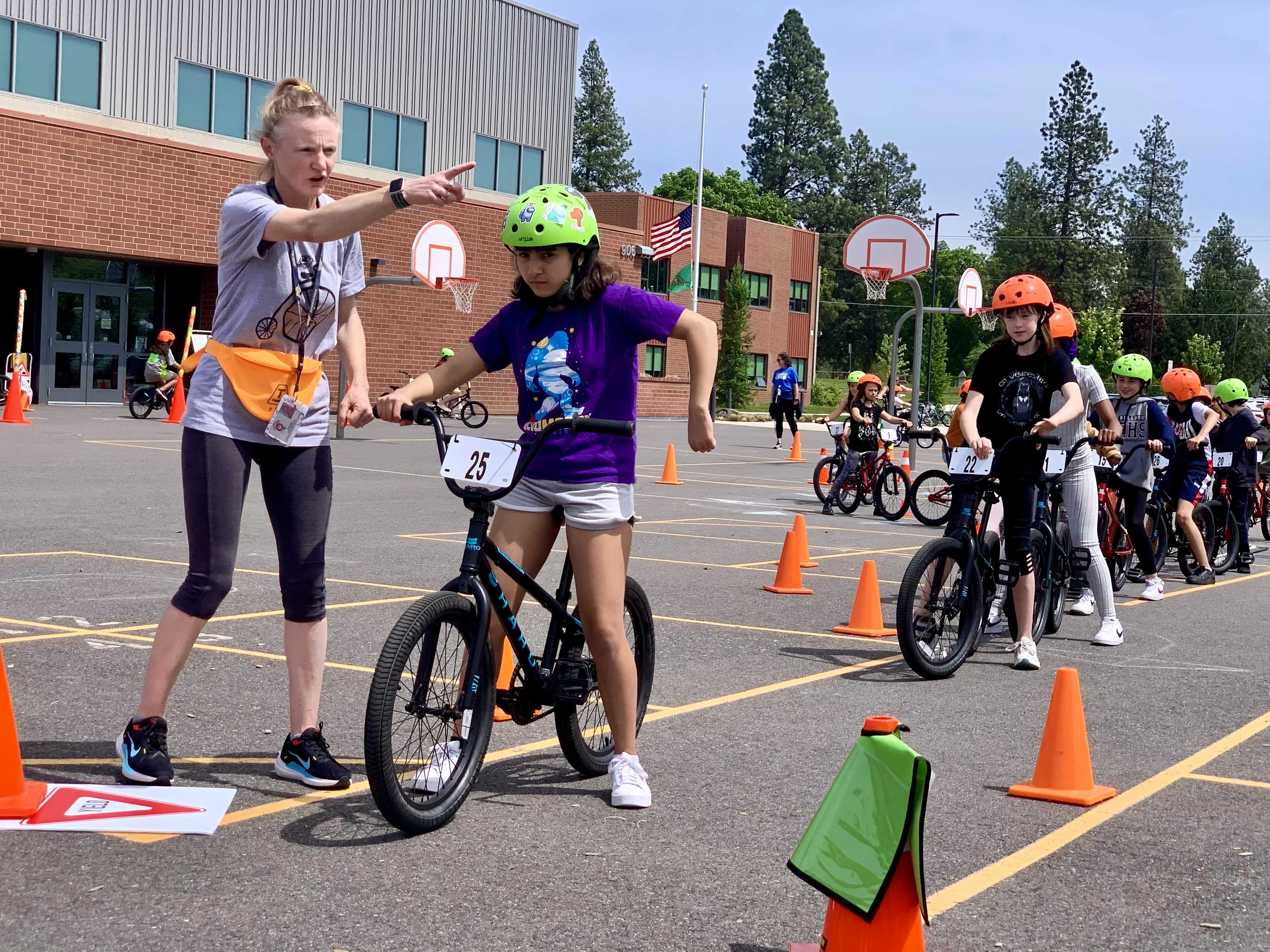 Students in Spokane get some bike instruction from their physical education teacher