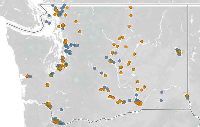 A map showing the location of schools where students learned Let's Go bike safety education during the past school year.