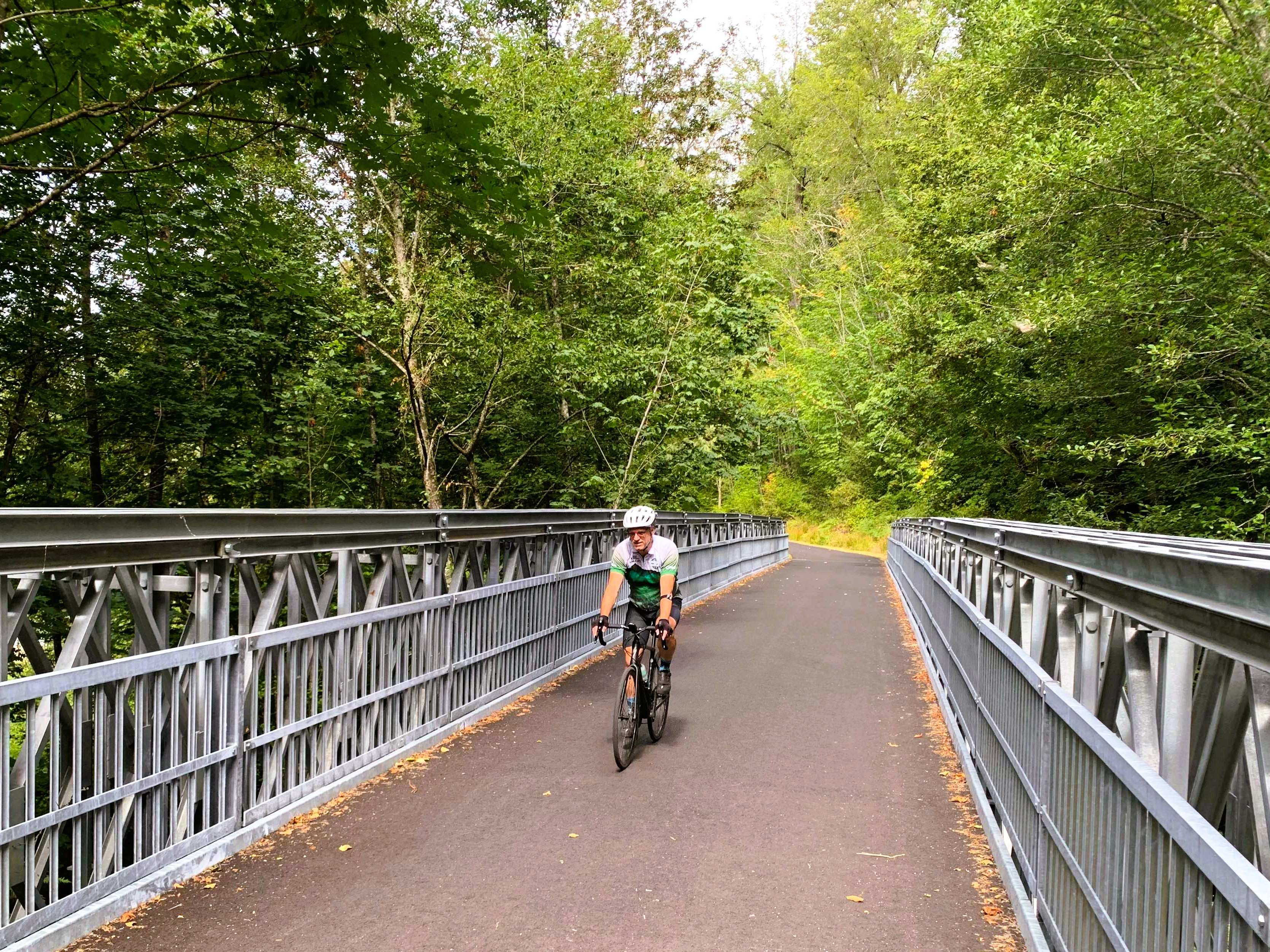 Butler pedals over the Spiketon Ditch bridge