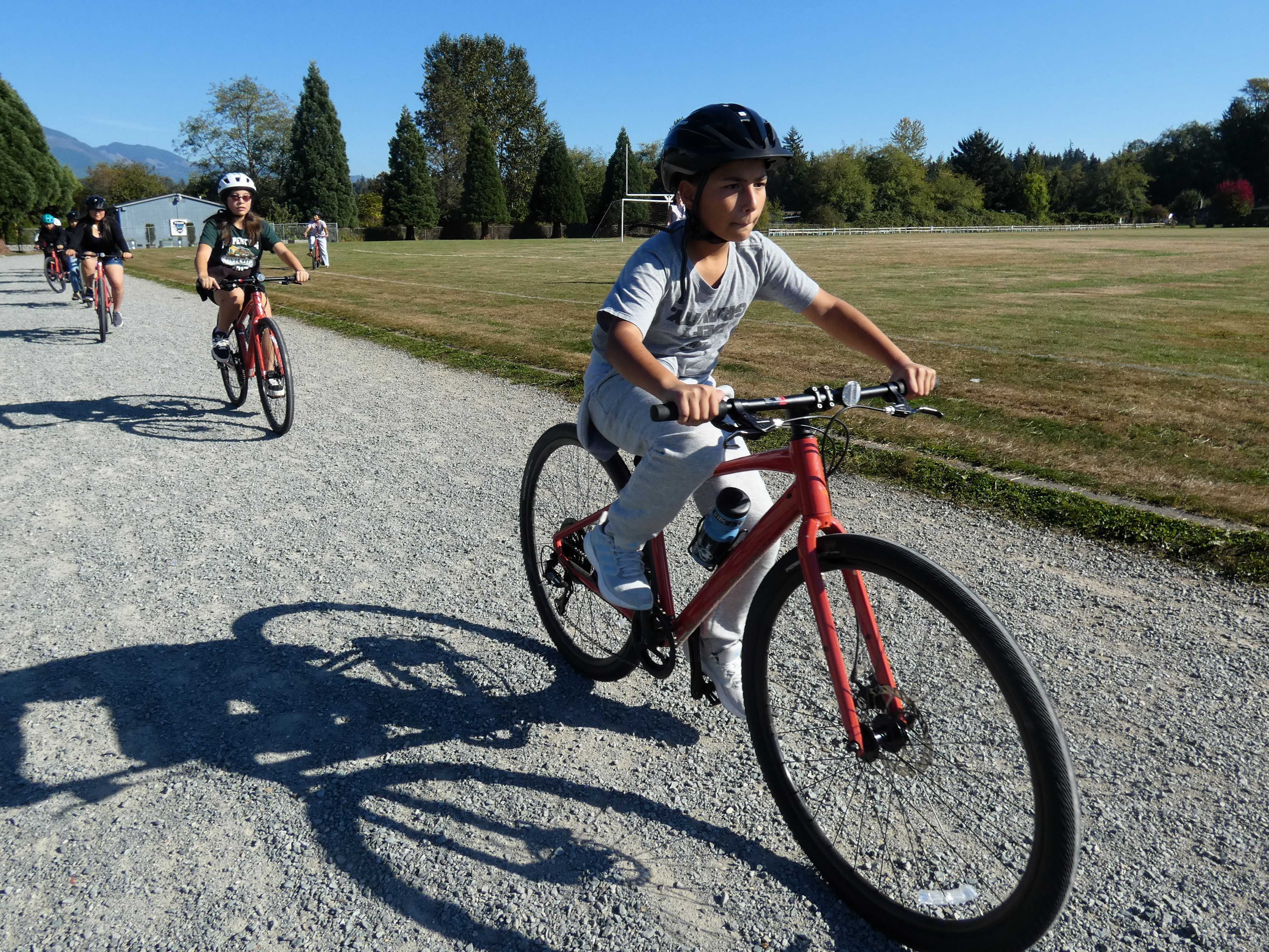 Concentrating while biking around the track