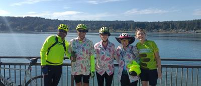 Cyclists on a bridge