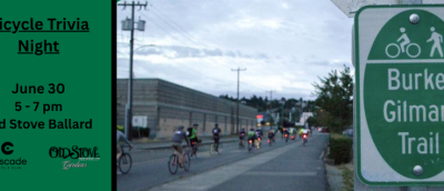 Banner with image of people biking on Shilshole Ave 
