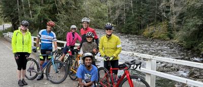 cyclists in front of the Skykomish