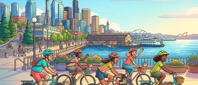 Cartoon image of small group of cyclists