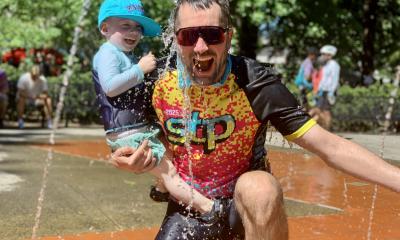 Celebrating in the fountain after STP
