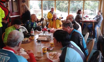 cyclists at coffee stop