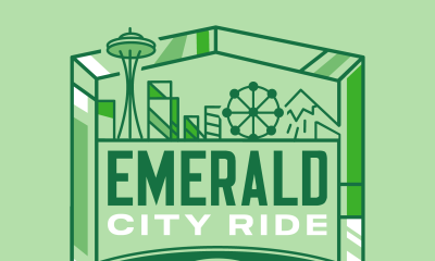 Logo for Emerald City Ride with a green background