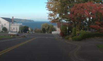 Steilacoom City Hall with water in background