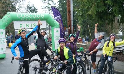 Chilly Hilly riders at finish line