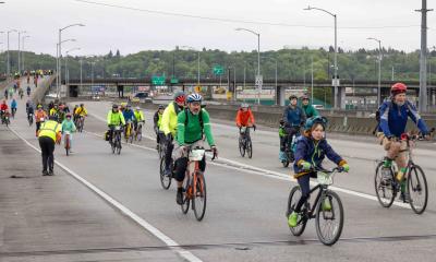 People on bikes enjoying Emerald City Ride