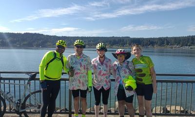 Cyclists on a bridge