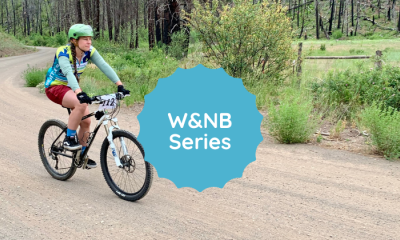 Banner image of a woman riding a mountain bike on a gravel trail