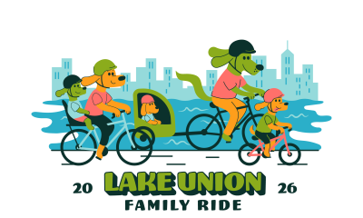 A happy family having fun on bicycles