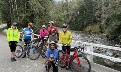 cyclists in front of the Skykomish