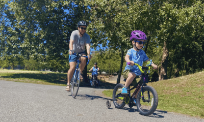Happy families riding around Lake Union