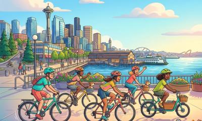 Cartoon image of small group of cyclists