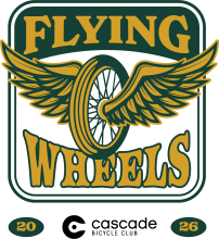 Flying Wheels logo featuring a tire with wings on either side